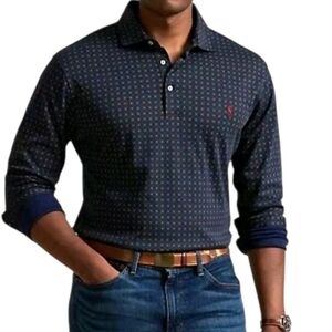 Polo Ralph Lauren Men Shirt Big Tall 5XL Blue Foulard Print Soft Cotton Polo New